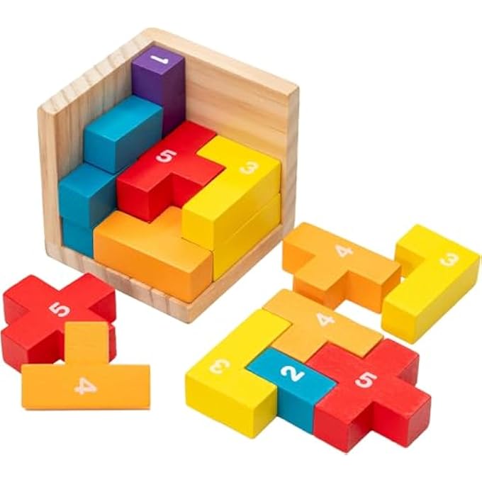 3D WOODEN BRAIN TEASER PUZZLES FOR KIDS T SHAPE WOODEN PUZZLE CUBE DESK PUZZLE EDUCATIONAL TOY WOODEN PUZZLES FOR OFFICE KIDS ADULT 3D BLOCK PUZZLE CUBES WOOD BLOCK PUZZLE 20PCS - Image 1